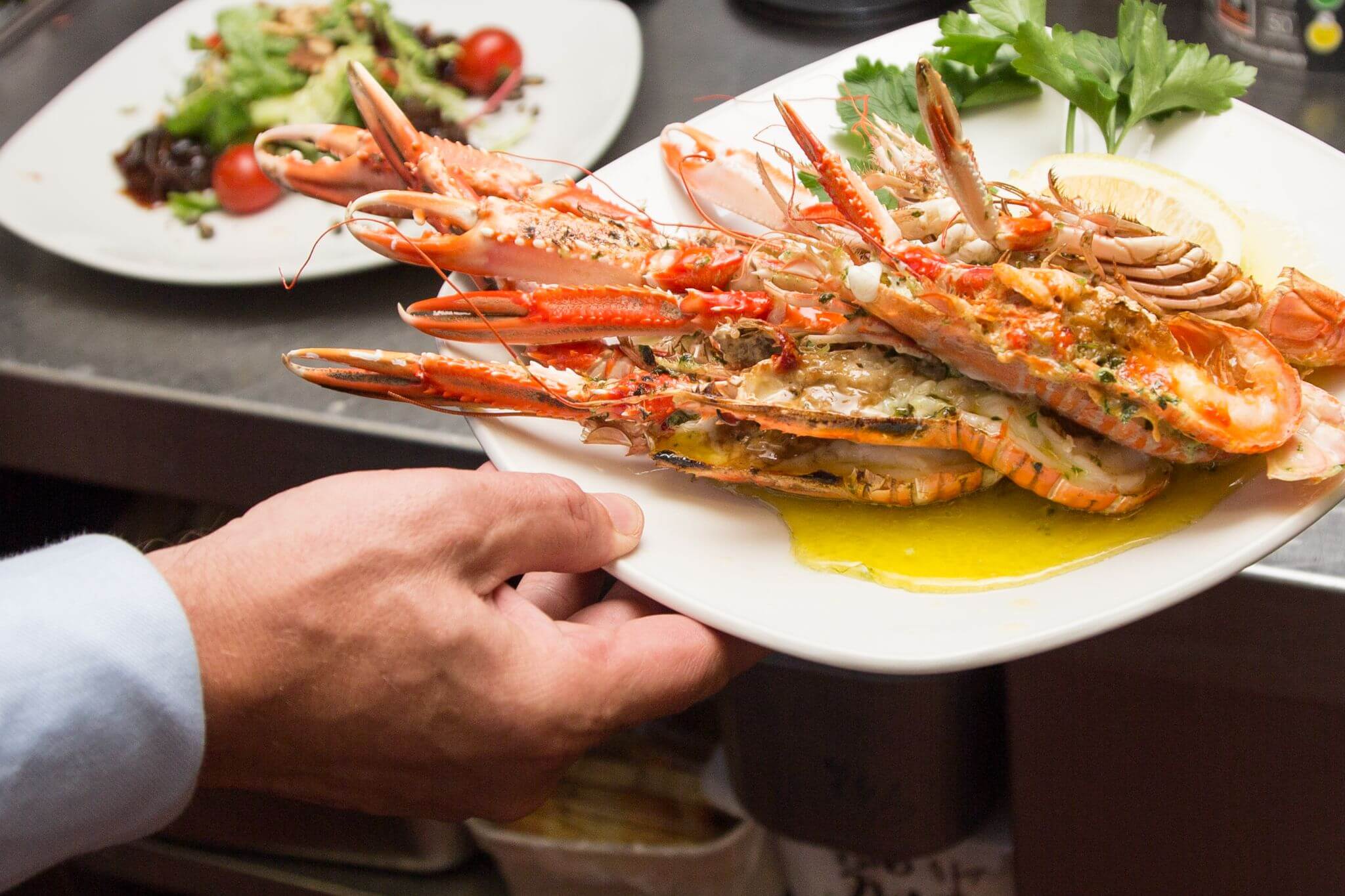 Langoustines, cooked and served in The George Hotel restaurant, Inveraray