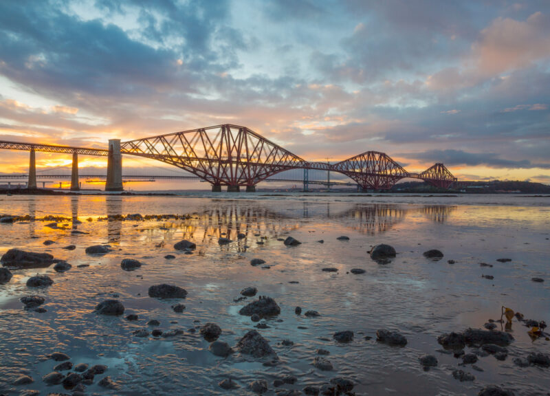 The Forth Bridge In South Queensferry At Sunset