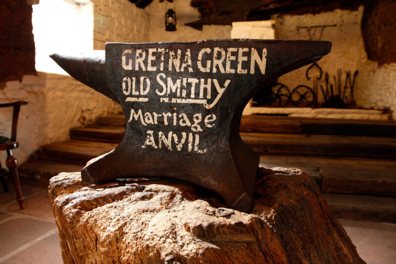 The Marriage Anvil In The Old Smithy Workshop At The World Famous Old Blacksmiths Shop Gretna Green Dumfries And Galloway