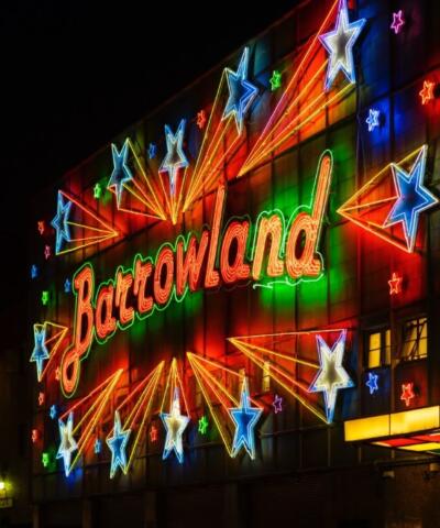 The bright and colourful lights of Glasgow's Barrowland Ballroom