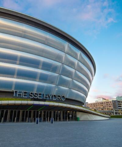 Der Eingang zur SSE Hydro Arena in Glasgow.