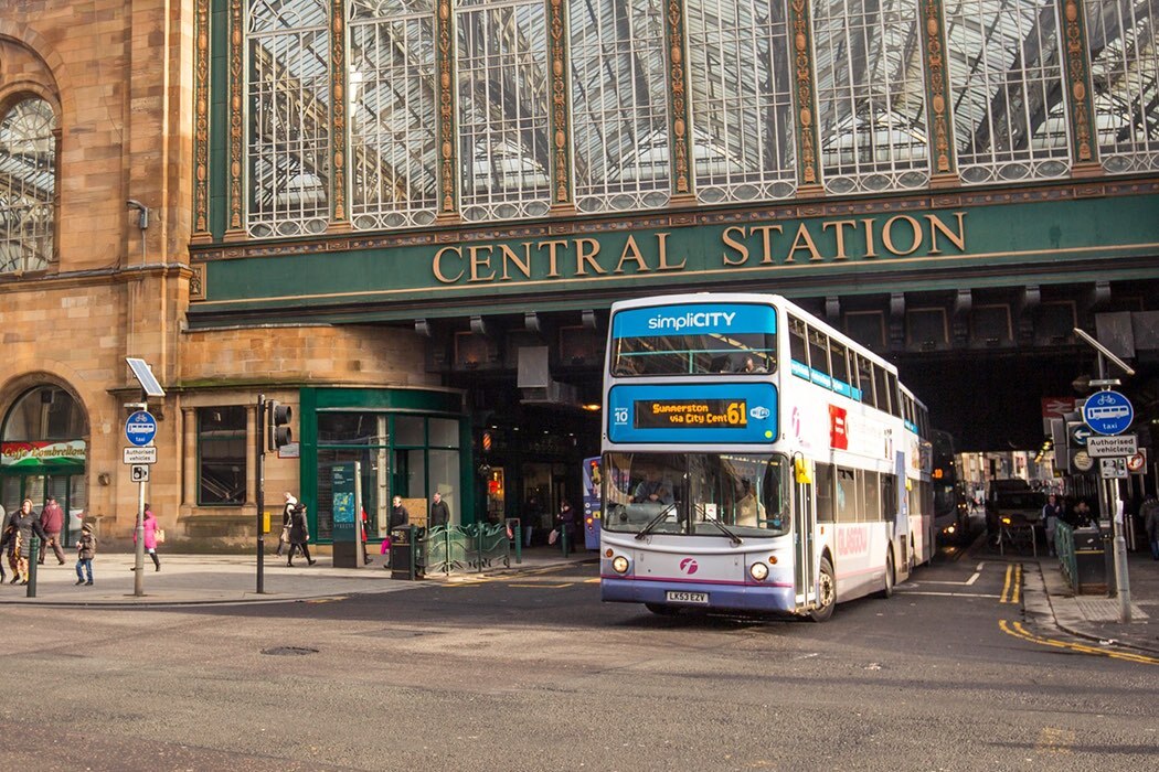 A bus coming out of the tunnel under Glasgow Central Station