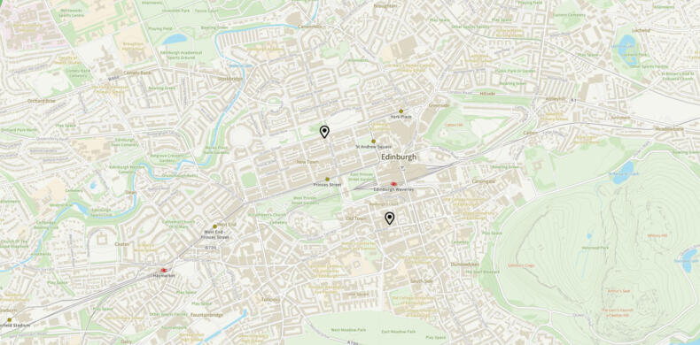 Map of Old and New Towns of Edinburgh UNESCO World Heritage Site
